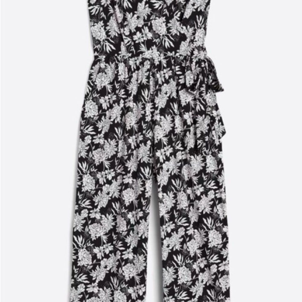 Kaileigh Black and White Floral Jumpsuit with Wide Legs - Picture 2 of 3